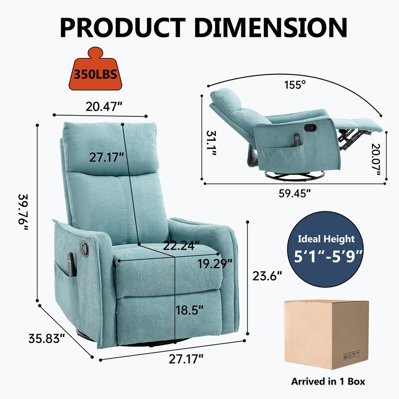 Manual Recliner Chair with Heat and Massage, Rocker and Swivel Chair in Fabric for Living Room image number 2