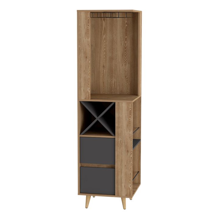 Salem Corner Bar Cabinet, Two External Shelves, Two Drawers, Four Wine Compartments -Pine / Matt Gray