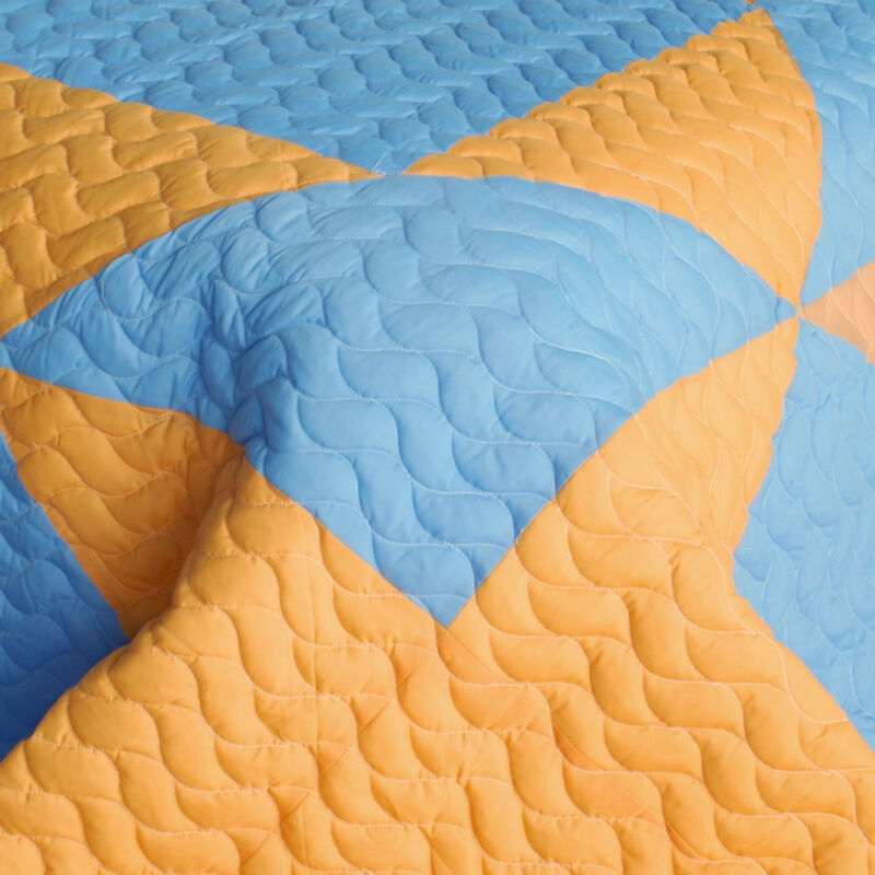 Cozy 3PC Patchwork Quilt Set with Vermicelli Quilting for Bedding Style-Blue image number 3