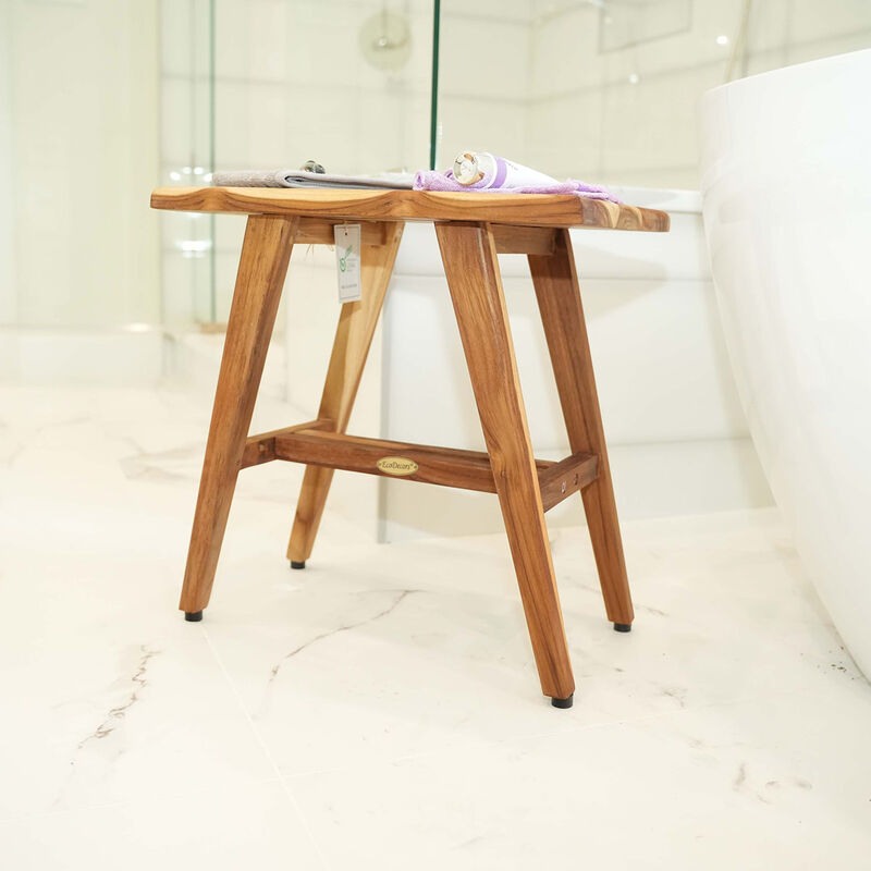 EcoDecors&reg; Mid-Century Modern 18" Teak Wood Shower Bench in Natural Finish image number 1
