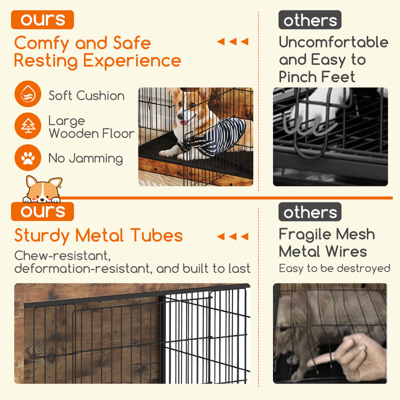 Dog Crate Furniture with Cushion & Double Doors &ndash; Stylish Kennel for Small/Medium Dogs image number 5