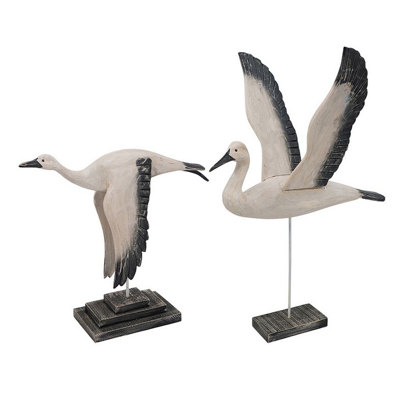 20, 33 Inch Sculpture Set, Birds In Flight, Pine Wood, White and Black - Benzara image number 1