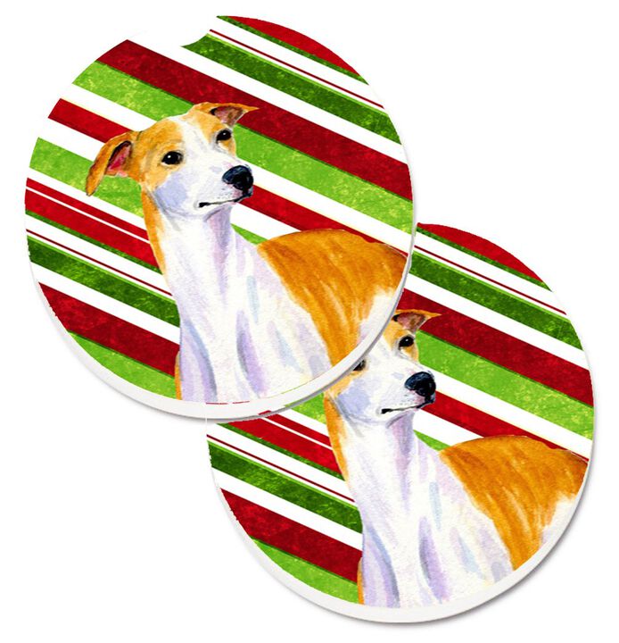 Caroline's Treasures Whippet Candy Cane Holiday Christmas Set of 2 Cup Holder Car Coasters LH9238CARC, 2.56, Multicolor