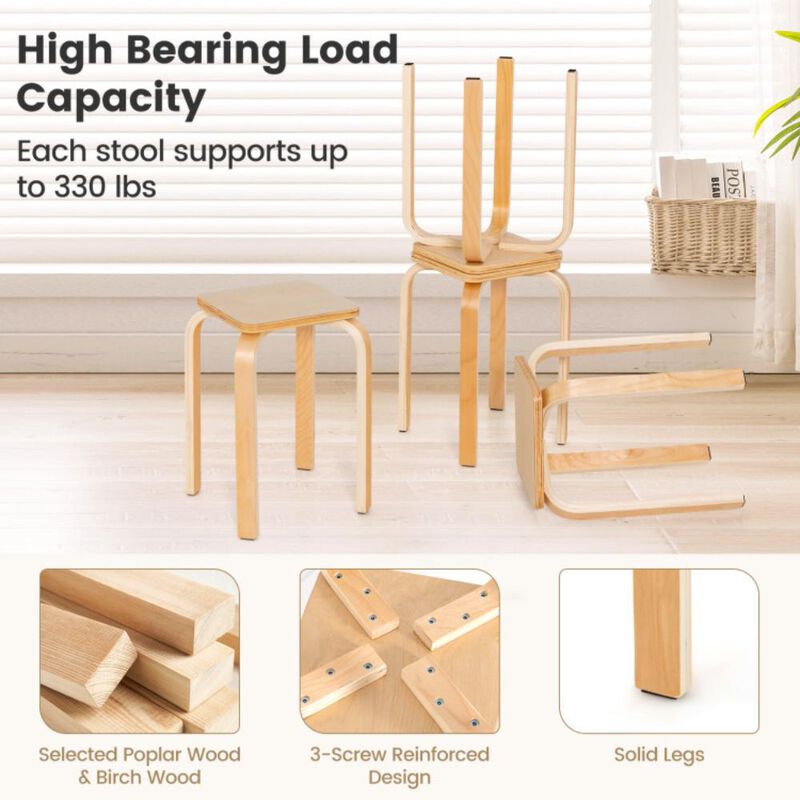 Hivvago Stackable Stools Set of 4 with Square Top and Rounded Corners