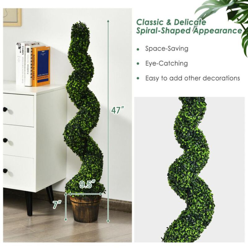 Hivvago 2 Pack 4 Feet Artificial Spiral Boxwood Topiary Indoor Outdoor Decor