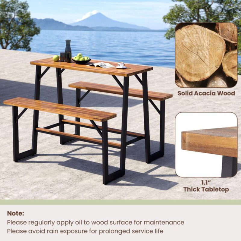 Hivvago Patio Picnic Table Bench Set with Acacia Wood Tabletop and Benchtop