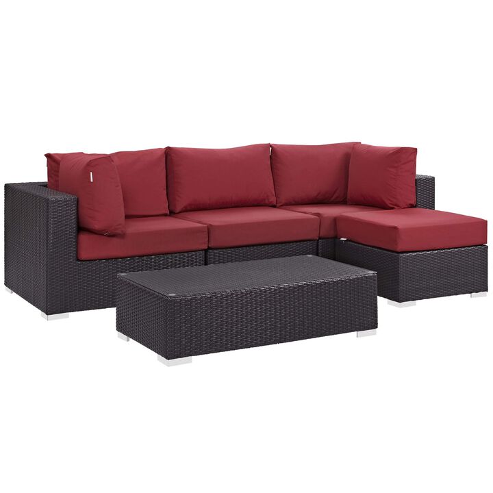 Convene Outdoor Sectional Set - Durable Rattan Weave, Weather-Resistant Cushions, Versatile Furniture for Patio, Backyard, Poolside. Includes Armless Chair, Coffee Table, Ottoman, Corner Chairs.