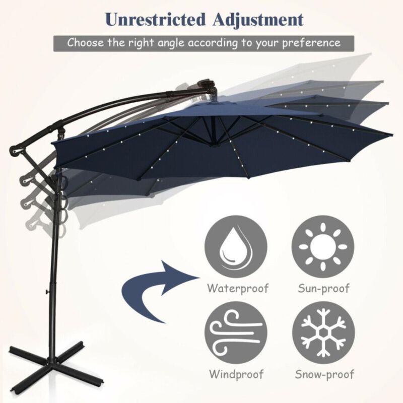 Hivvago 10 Feet 360&deg; Rotation Solar Powered LED Patio Offset Umbrella without Weight Base