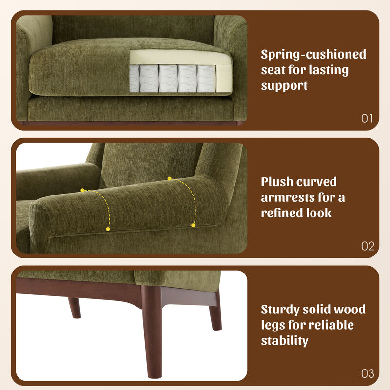 Whisen Mid-Century Modern Accent Chair, Boucle Upholstered Lounge Chair with Solid Wood Legs for Living Room image number 4