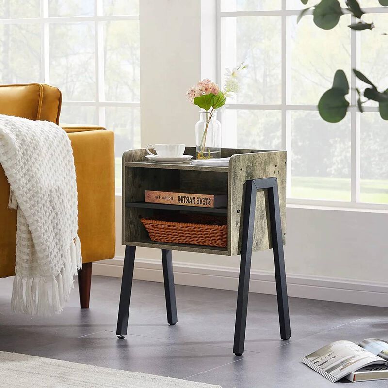 Industrial Style Wood and Metal Side Tables – Nightstands for Bedroom