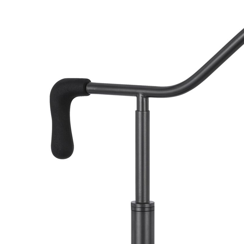 Loga 27 Inch Desk Lamp w Adjustable Cage Style Shade, Black Iron - Benzara