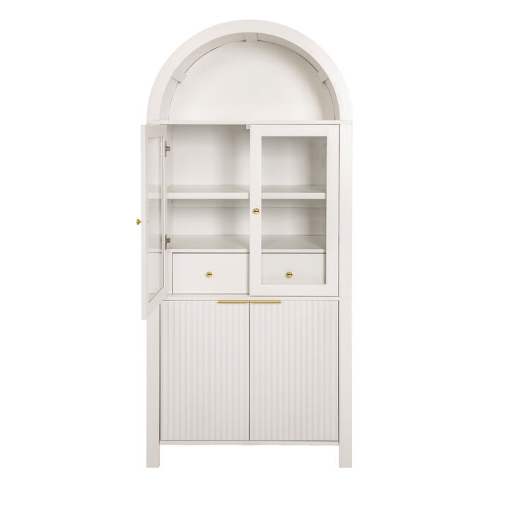 Merax Elegant Vertical Fluting Glass Door Pantry Cabinet - Adjustable Shelves & Versatile Storage