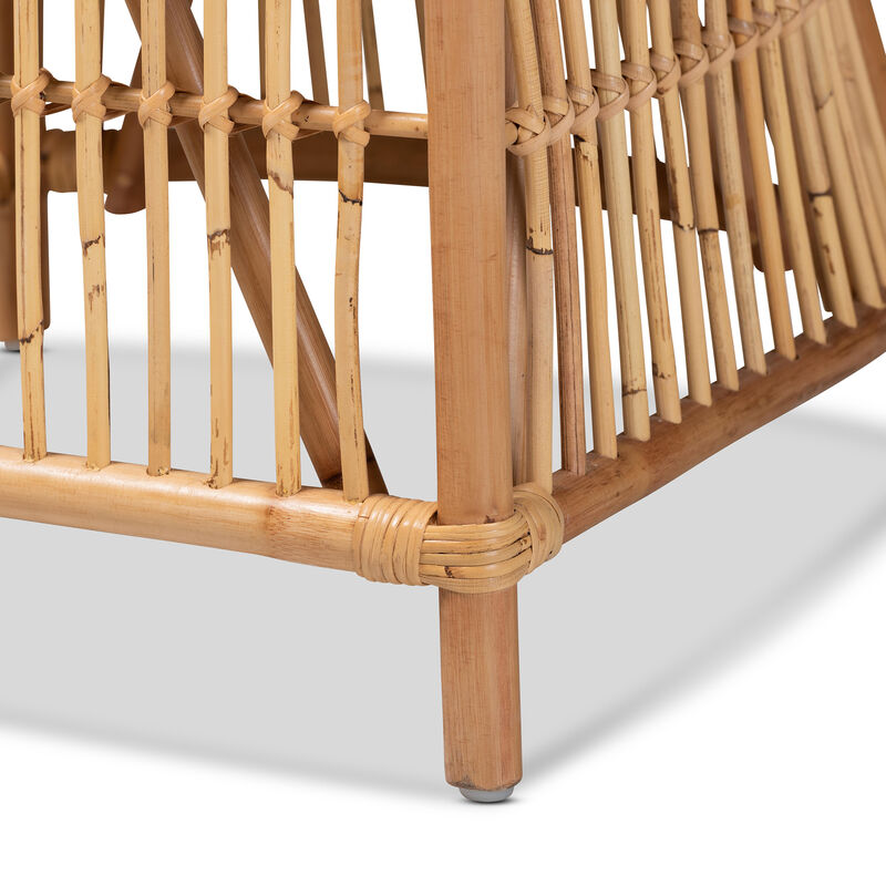 Baxton Studio Rose Modern Bohemian White Fabric Upholstered and Natural Brown Rattan Armchair