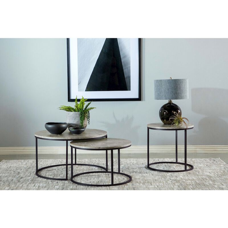 Plethoria Home Grey Faux Marble and Gunmetal 2-piece Nesting Coffee Table