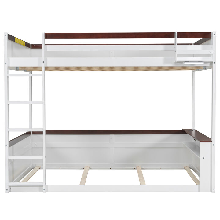 Whisen Queen Size Bunk Bed with Shelves, LED & USB, Space-Saving for Kids Bedroom