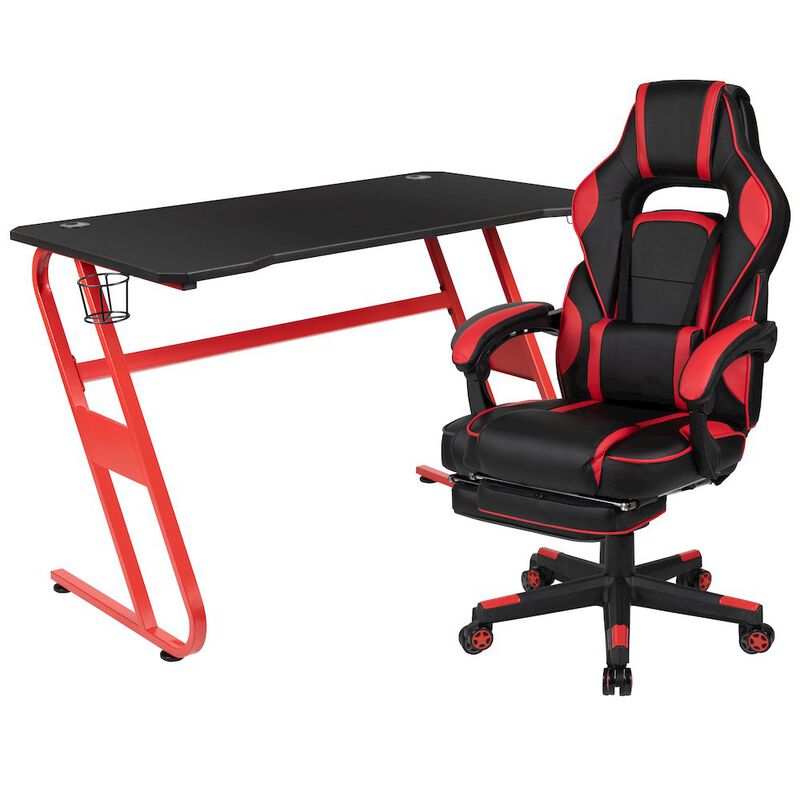 Flash Furniture Red Gaming Desk/Headphone Hook & Red Reclining Back/Arms Gaming Chair image number 0