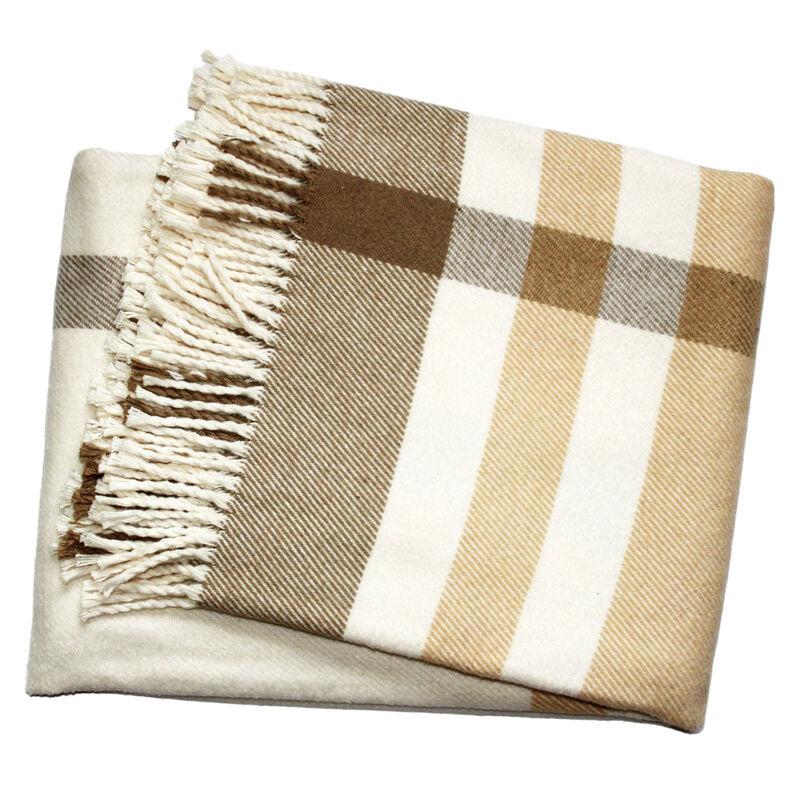 HomeRoots Plush Multi Beige Plaid Throw Blanket with Tassels image number 0