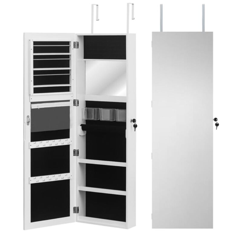 Retro Dressing Mirror Jewelry Cabinet with Storage and Decorative Design