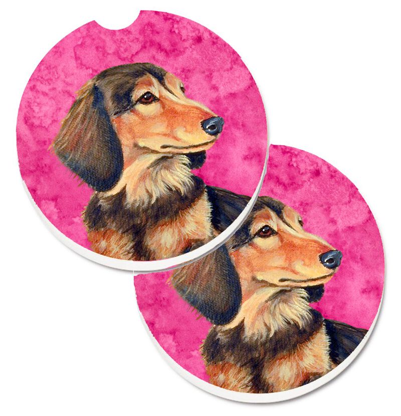 Caroline's Treasures Pink Dachshund Set of 2 Cup Holder Car Coasters LH9391PKCARC, 2.56, Multicolor image number 0