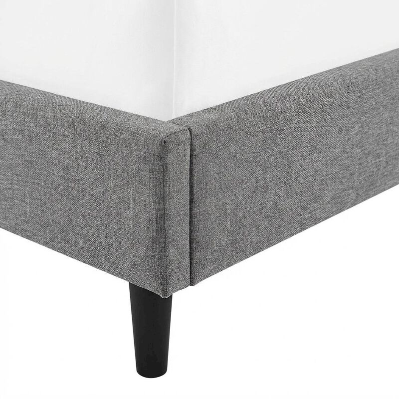 Fabric Queen Bed with Platform Design and Plush Upholstery image number 3