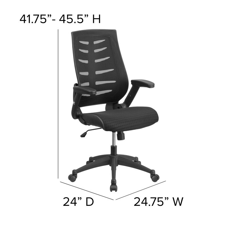 Kale High Back Designer Black Mesh Executive Swivel Ergonomic Office Chair with Height Adjustable Flip-Up Arms image number 3