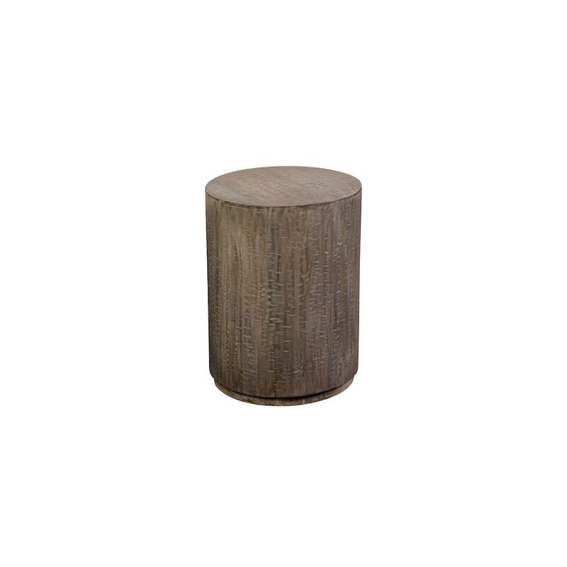 Porter Designs Drum Gray Wash Mango Wood End Table, Gray