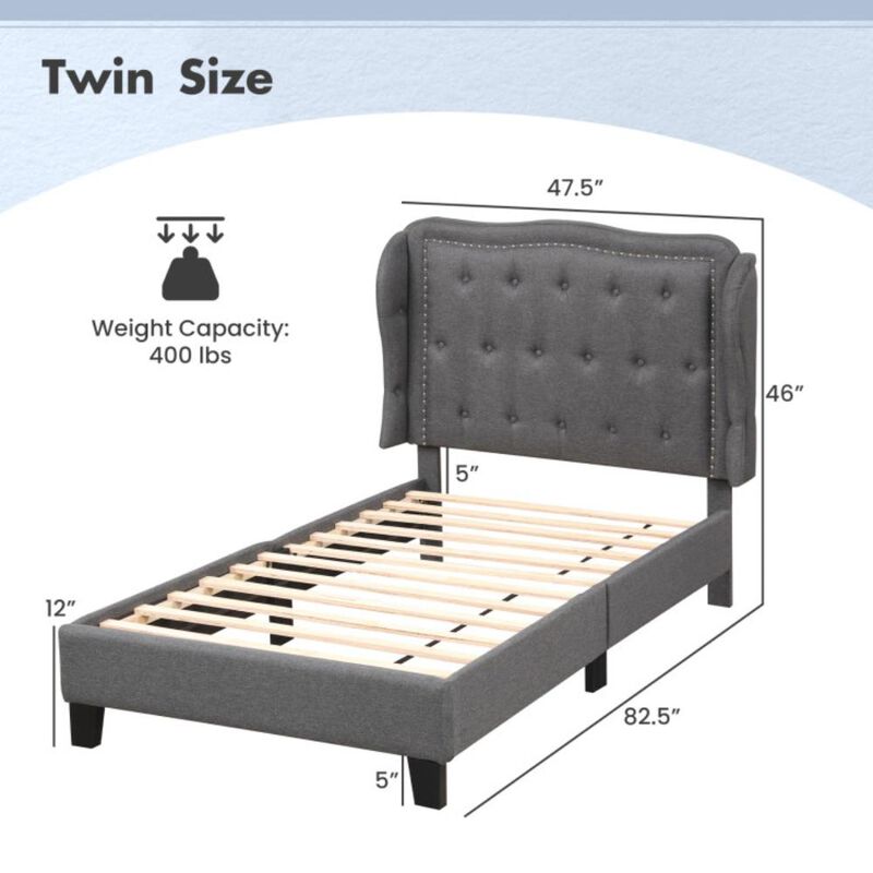 Hivvago Twin Size Bed Frame with Button Tufted Wingback Headboard and Storage Space