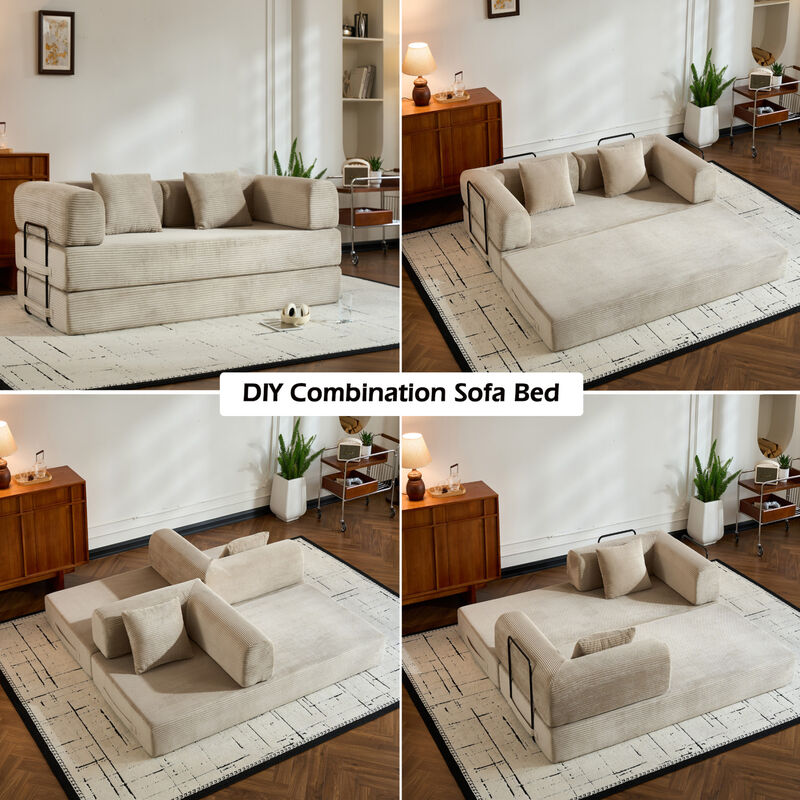 GOODSILO Convertible Sleeper Sofa Bed with Cylindrical Pillow, Folding Mattress Couch with Fixed-Shape Frame, Floor Sofa Lounge Couch image number 7