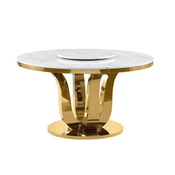 Best Quality Furniture Round white marble top with a lazy susan and gold stainless steel color base