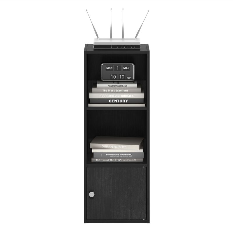 Furinno Luder Shelf Bookcase with 1 Door Storage Cabinet, Blackwood