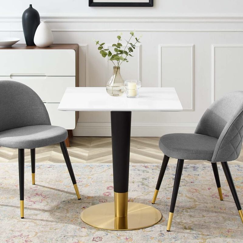Modway EEI-5119-GLD-WHI Zinque 28" Square Dining Table, Gold White image number 4