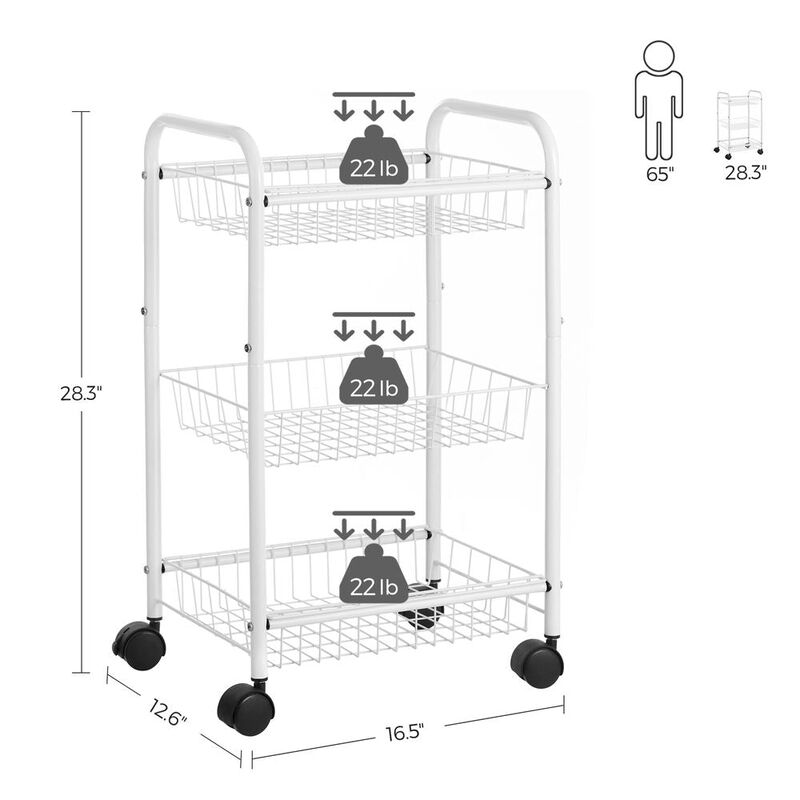 BreeBe White Metal Storage Cart with Removable Baskets