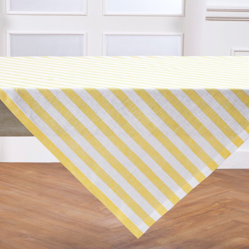 Solino Home 100% Pure Linen Table Throw 52 x 52 Inch | Sorrento Stripe