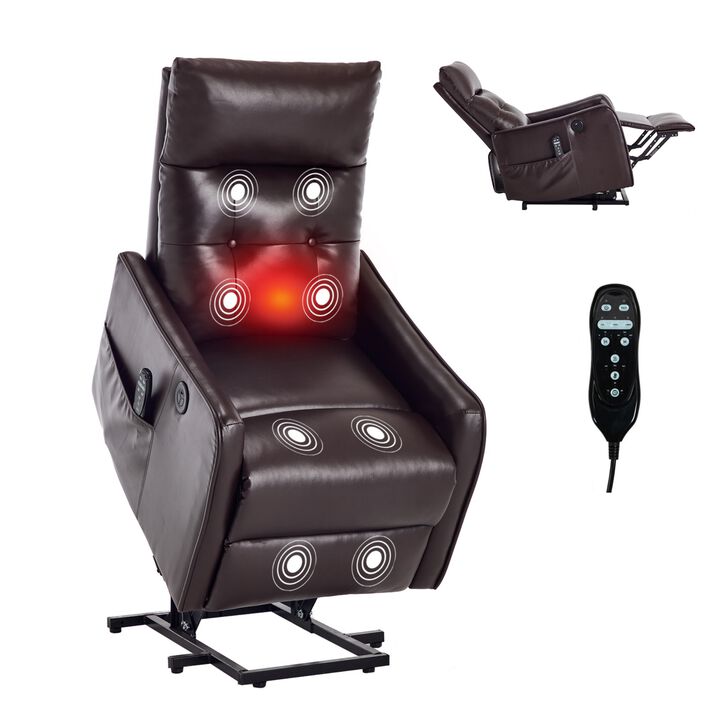 Faux Leather Power Lift Recliner Chair 155&deg; Recliner with Massage Heat & USB