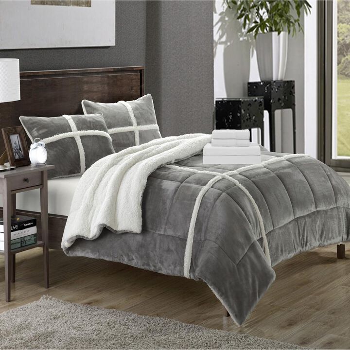 Chic Home Chloe Plush Microsuede Soft & Cozy Sherpa Lined 7 Pieces Comforter Bed In A Bag Set - King 104x90, Silver