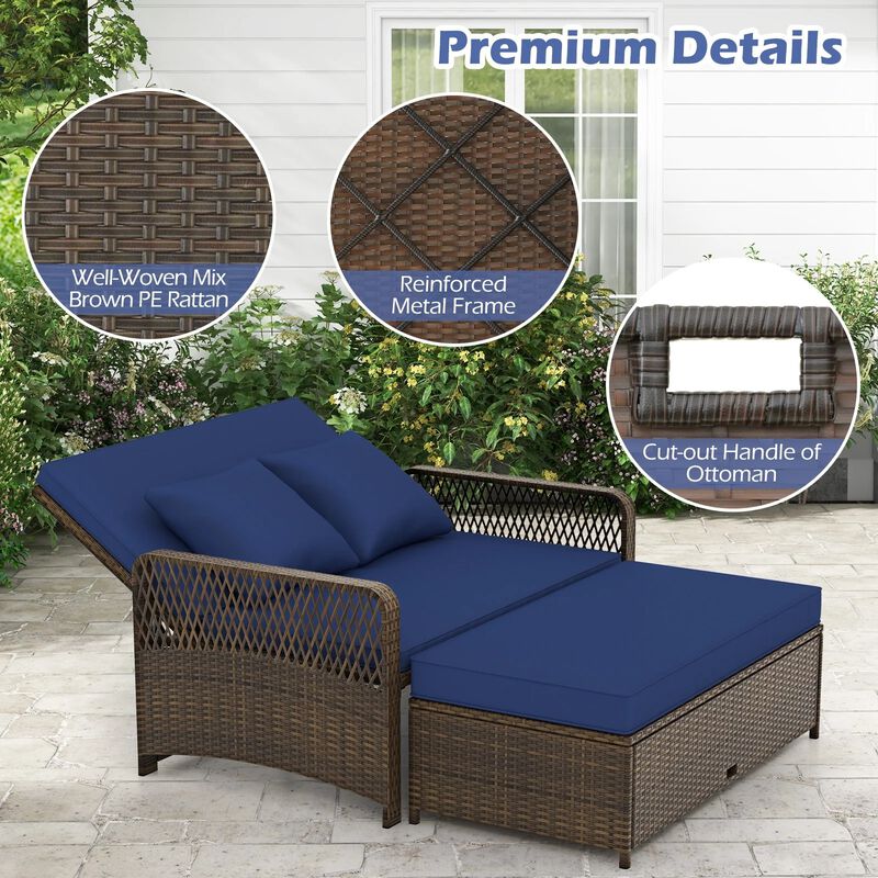 Mondawe Patio Adjustable Wicker Daybed with 4-Level Backrest and Soft Cushions