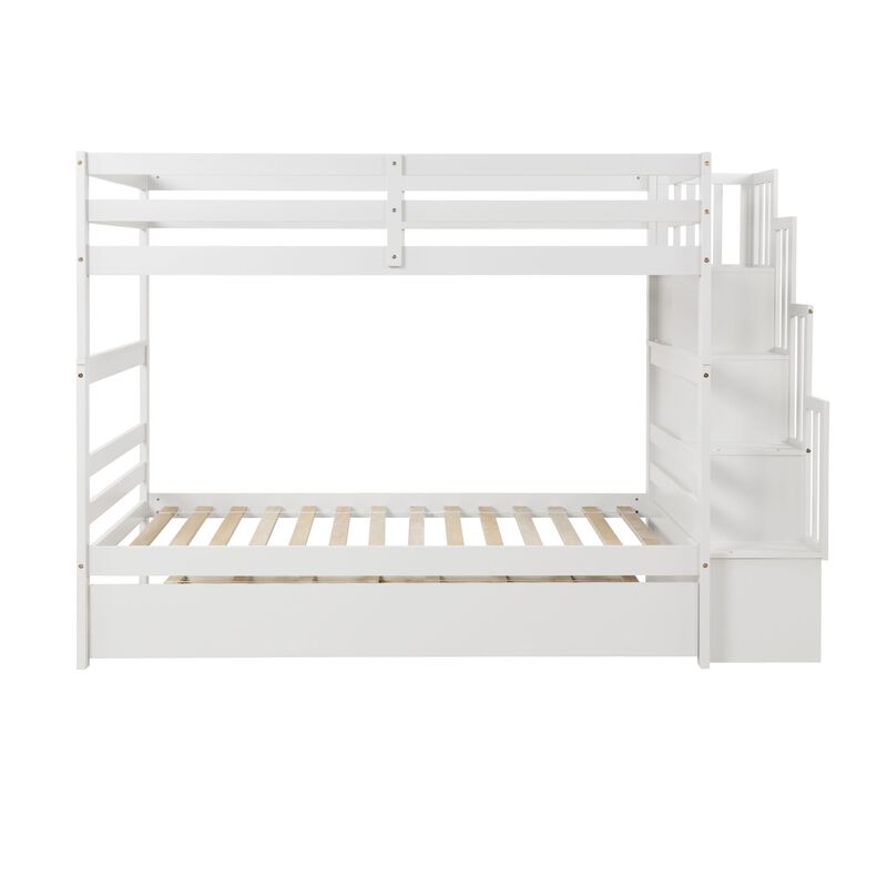 Whisen Twin over Twin Bunk Beds With Twin Trundle and Stairway Storage Function