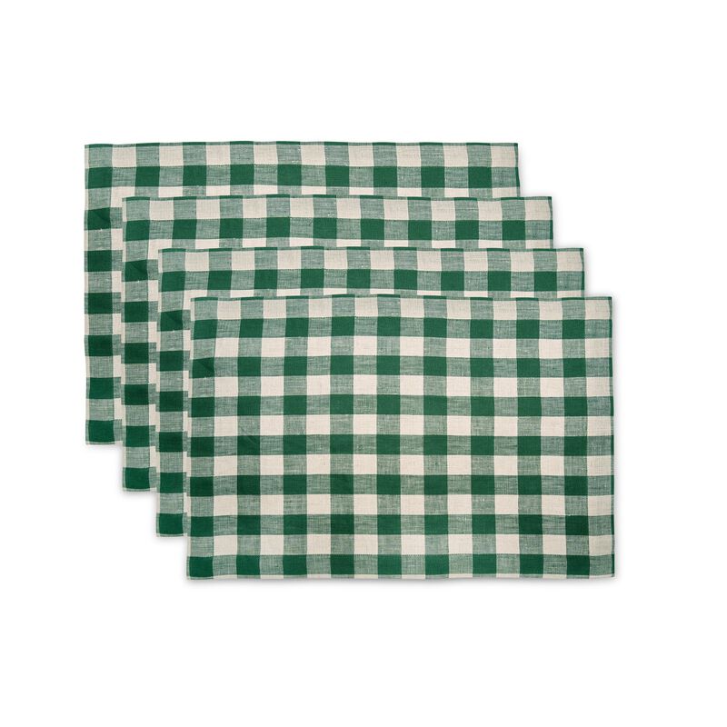 Solino Home Morgan Check 100% Linen Placemats &ndash; Set of 4, 14 x 19 in, Machine Washable, Holiday and Everyday Dining