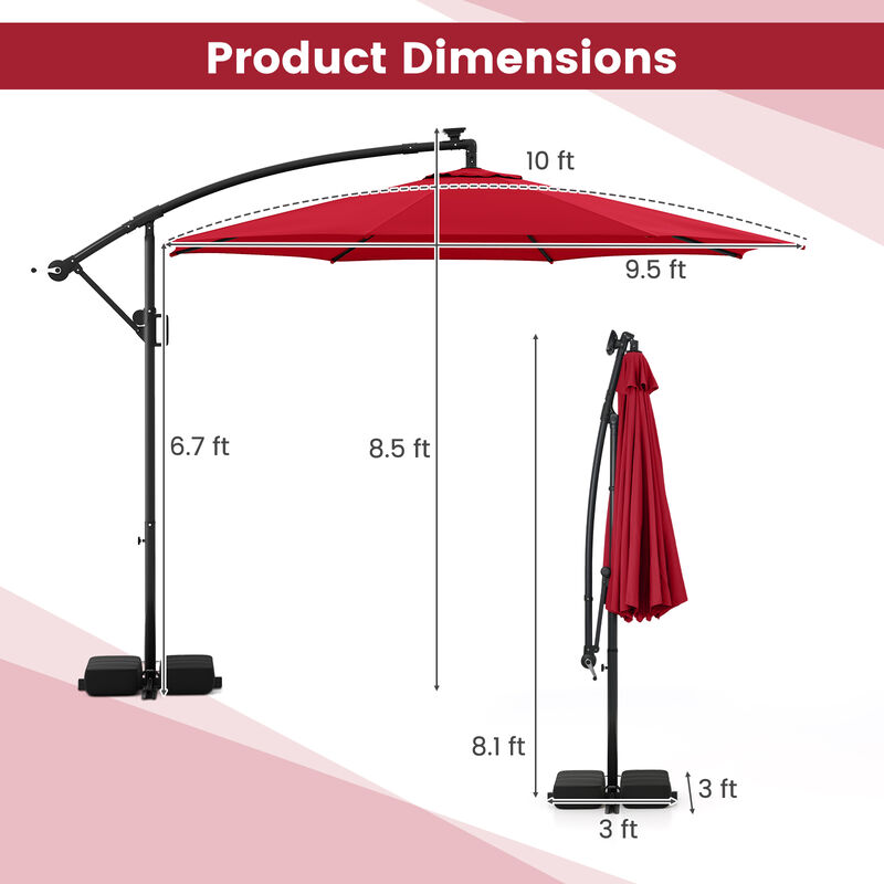 10-Ft Solar Offset Hanging Patio Umbrella with LED Lights and Base image number 2