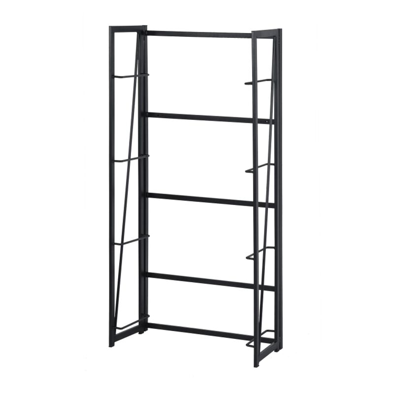 No-Assembly Folding Bookshelf, Storage Shelves 4 Tiers, Stand Storage Rack Shelves Bookcase for Home Office - Full Black