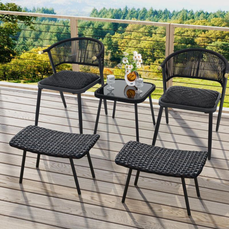 Hivvago All Weather Outdoor Ottomans Set Patio Footrest Seats Set with Sturdy Metal Legs