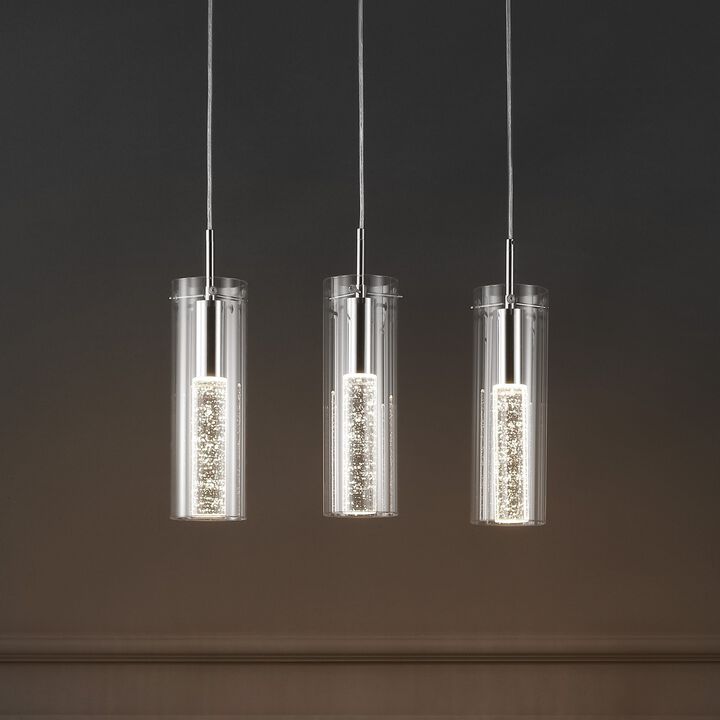 Mium 21.63" 3-Light Modern Style Iron/Crystal/Glass Integrated LED Linear Pendant, Chrome