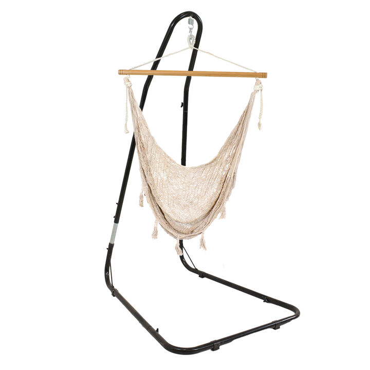 Sunnydaze Cotton/Nylon Rope Hammock Chair with Adjustable Stand