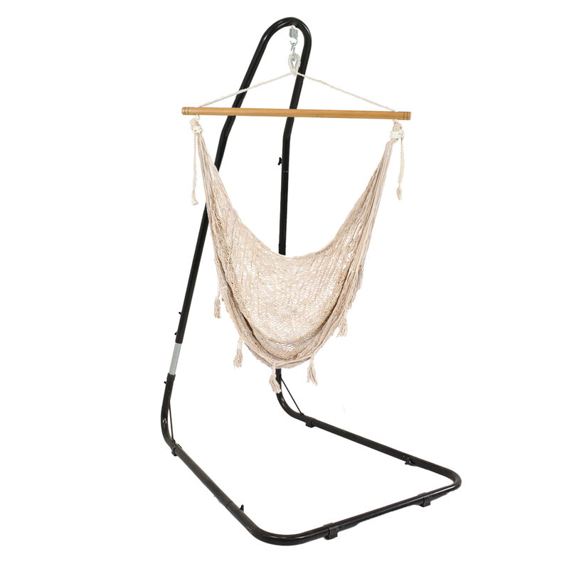 Sunnydaze Cotton/Nylon Rope Hammock Chair with Adjustable Stand image number 1
