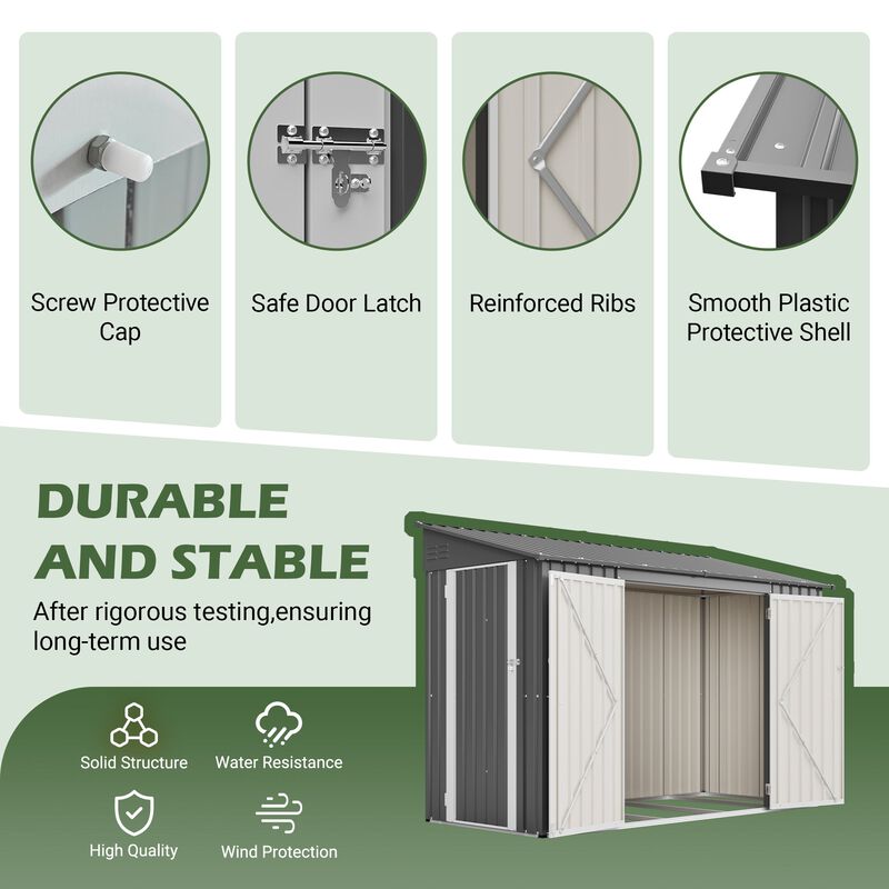 9 x 4 FT Outdoor Storage Shed with Lockable Door, Heavy Duty Metal Waterproof Garden Shed image number 6