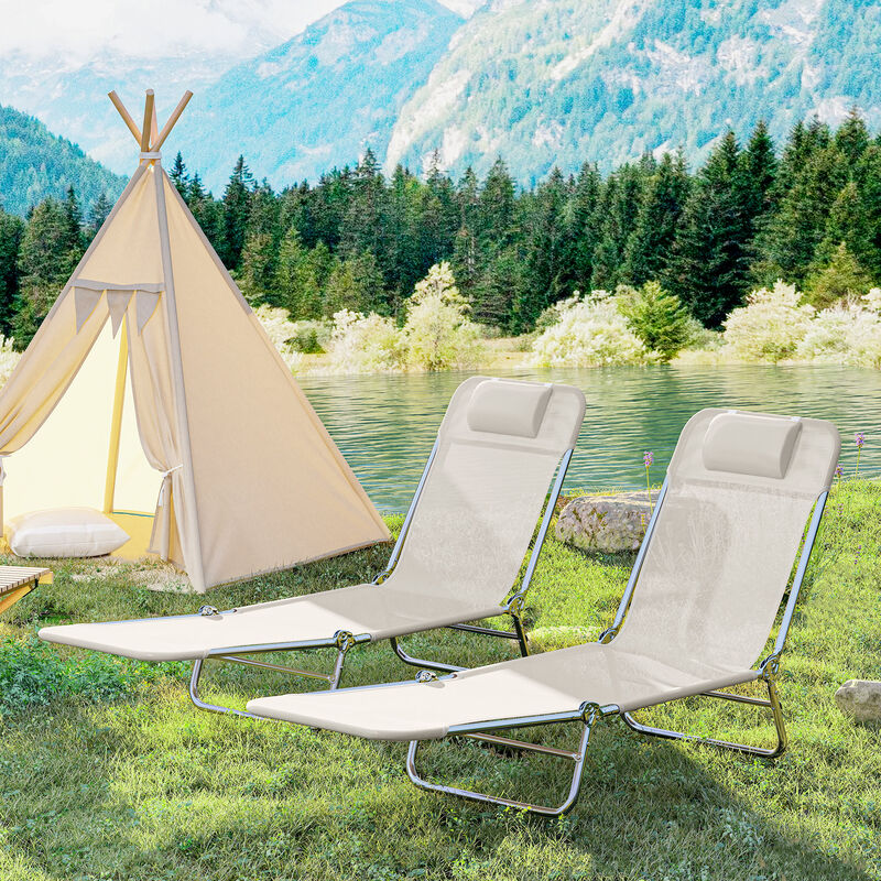 Hivvago 2-Piece Folding Chaise Lounge Chairs with Reclining Back image number 7