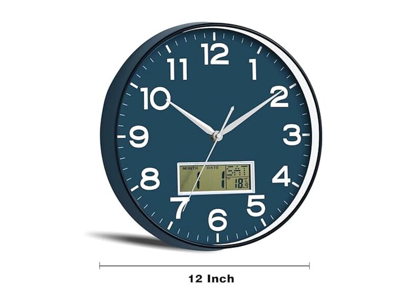LCD Display Perpetual Calendar Temperature Wall Clock 12 Inch Silent Non Ticking image number 1