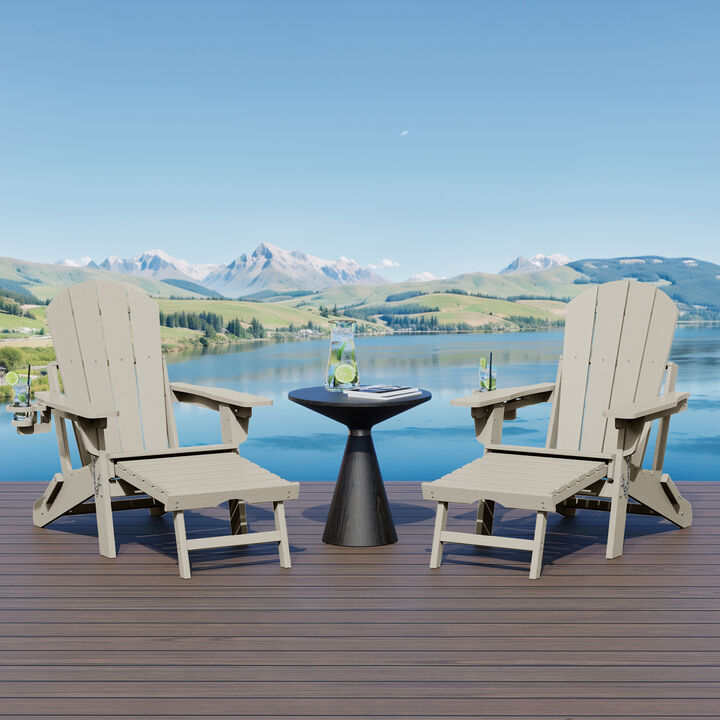 WestinTrends Folding Adjustable Adirondack Chair with Retractable Ottoman and Cup Holder (Set of 2)