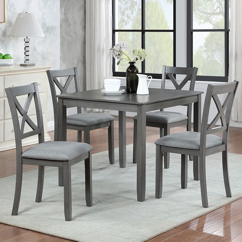 5 Piece Wooden Dining Table Set with 4 Chairs, square dining table set for 4, modern dining table set for kitchen, dining room table set image number 1