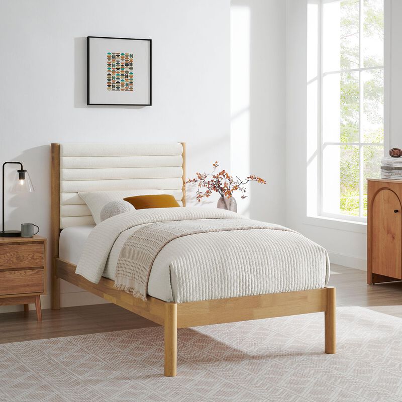Olea Channel Tufted Boucle Solid Wood Twin Platform Bed image number 1